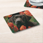 Dessous de verre chien fleur スクエアペーパーコースター (アングル)