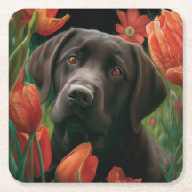 Dessous de verre chien fleur