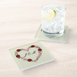 Dessous de verre crème avec un cœur rose et rouge ガラスコースター