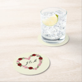 Dessous de verre crème avec un cœur rose et rouge ラウンドペーパーコースター