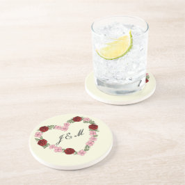 Dessous de verre en grès crème avec un cœur rose コースター