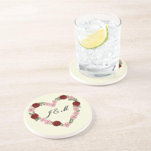 Dessous de verre en grès crème avec un cœur rose コースター (側面)