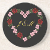 Dessous de verre en grès noir avec un cœur rose コースター (正面)