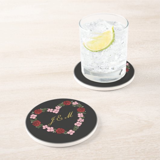 Dessous de verre en grès noir avec un cœur rose コースター (側面)