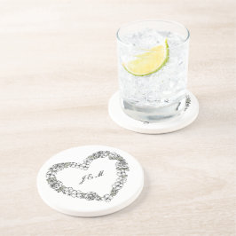 Dessous de verre en grès noir et blanc coeur コースター