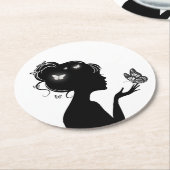 Dessous-de-verre En Papier Femme papillons blancs ラウンドペーパーコースター (アングル)