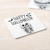 Dessous-de-verre en papier Happy Halloween スクエアペーパーコースター (アングル)