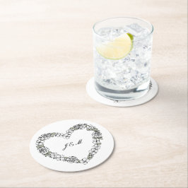 Dessous de verre en papier mariage noir et blanc  ラウンドペーパーコースター