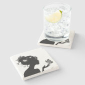 Dessous-de-verre En Pierre Femme papillons blancs ストーンコースター (横)
