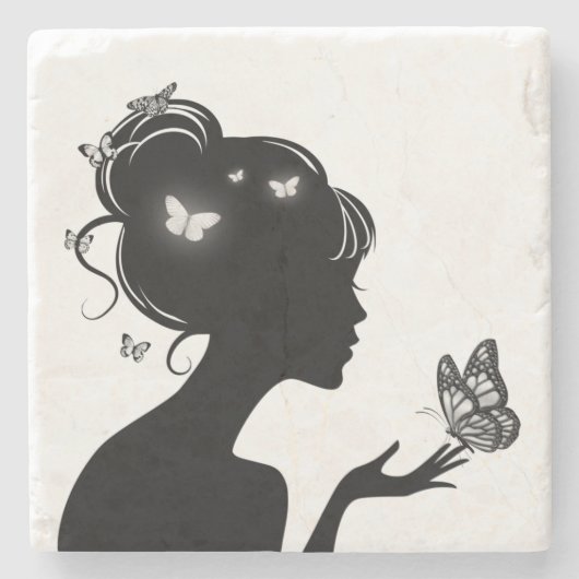 Dessous-de-verre En Pierre Femme papillons blancs ストーンコースター (正面)