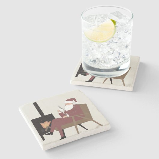 Dessous-de-Verre en Pierre Père Noël et Cheminée ストーンコースター (横)