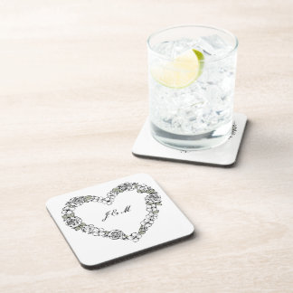 Dessous de verre en plastique noir et blanc coeur コースター