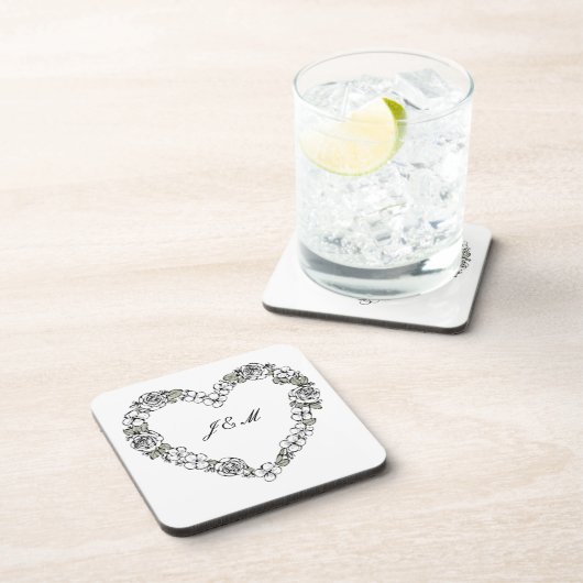 Dessous de verre en plastique noir et blanc coeur  コースター (右側)