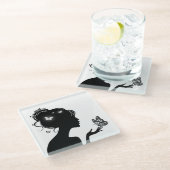 Dessous-de-verre En Verre femme papillons blancs ガラスコースター (アングル)