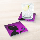 Dessous-de-verre En Verre femme papillons violets ガラスコースター (アングル)