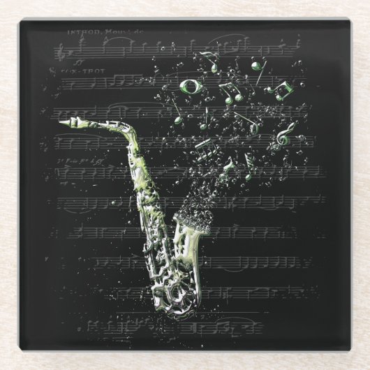 Dessous-de-verre En Verre Saxophone argenté ガラスコースター (正面)