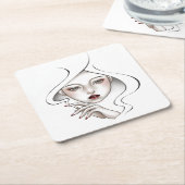 Dessous de verre personnalisé fille enfumée blanc スクエアペーパーコースター (アングル)