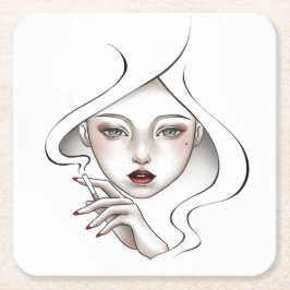 Dessous de verre personnalisé fille enfumée blanc スクエアペーパーコースター