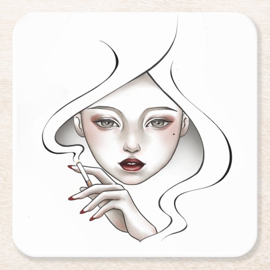Dessous de verre personnalisé fille enfumée blanc スクエアペーパーコースター (正面)