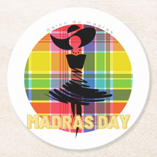 Dessus de verre en papier madras day  ラウンドペーパーコースター (正面)