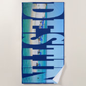 Destinのビーチのフロリダの写真のタイポグラフィのモダン ビーチタオル (正面)