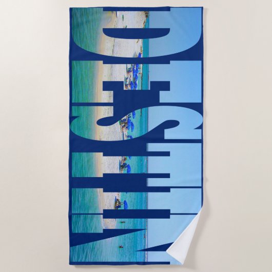 Destinのビーチのフロリダの写真のタイポグラフィのモダン ビーチタオル