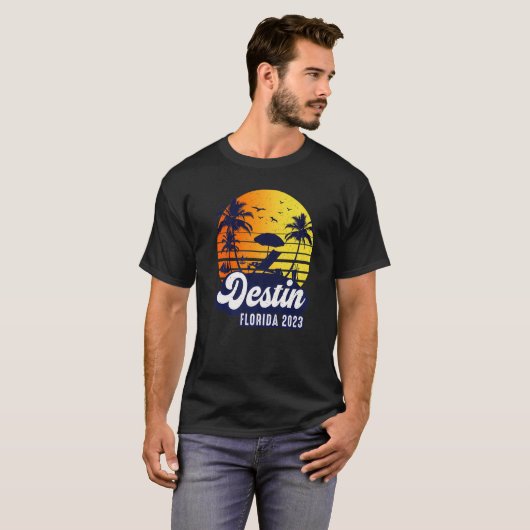 Destin 2023 Florida Sunset Beach Retro Premium Tシャツ (正面フル)