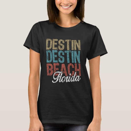 DESTIN BEACH Florida HIBISCUS & SCRIPT Three Tone  Tシャツ (正面)