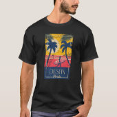 Destin Florida Retro Surfer Beach Sunset Distresse Tシャツ (正面)