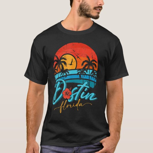 Destin Florida Sunset Retro Summer Vacation Beach Tシャツ (正面)