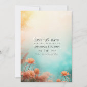 Destination Beach Teal Coral & Soft Yellow Sunset  セーブザデート (正面)
