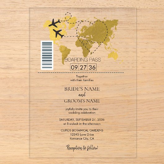 Destination Boarding Pass ウェディング アクリル招待状 (正面)