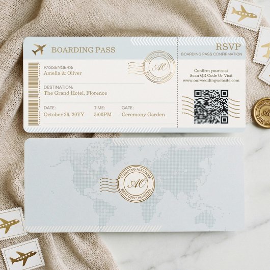 Destination Boarding Pass Plane Ticket Wedding 招待状
