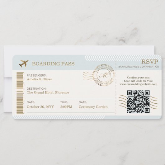 Destination Boarding Pass Ticket Photo Wedding 招待状 (正面)