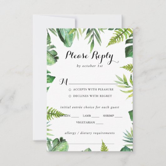Destination Tropicalの結婚メニュー選択RSVP 出欠カード (正面)