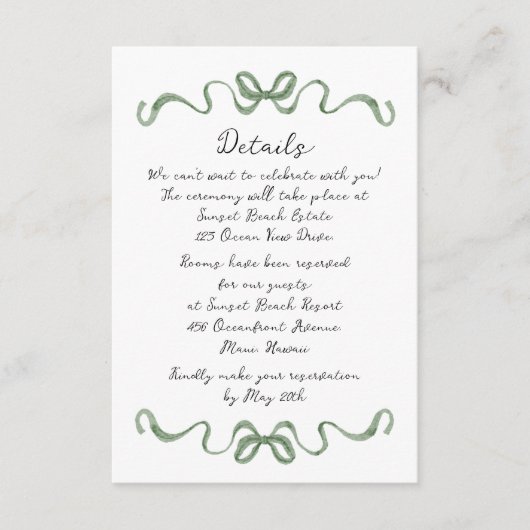 Destination Tropical Wedding Details Card エンクロージャーカード (正面)