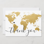 Destination Wedding金ゴールド結婚 World Map's Photo サンキューカード (正面)