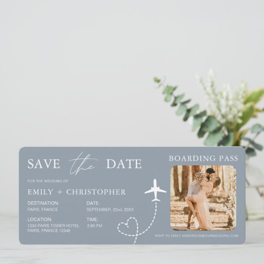 Destination Wedding Blue QR Code Boarding Pass  (スタンド正面)