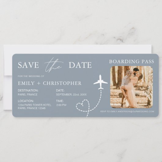 Destination Wedding Blue QR Code Boarding Pass  (正面)