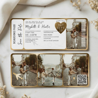 Destination Wedding Boarding Pass Gold Ticket QR 招待状
