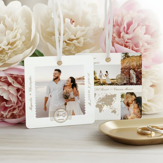 Destination Wedding Map Pin Photo Collage Keepsake メタルオーナメント