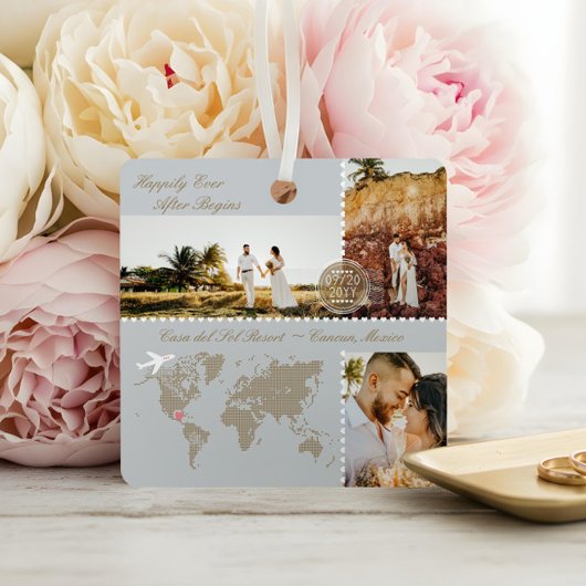 Destination Wedding Map Pin Photo Collage Keepsake メタルオーナメント