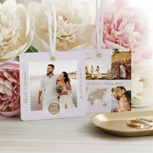 Destination Wedding Map Pin Photo Collage Keepsake メタルオーナメント