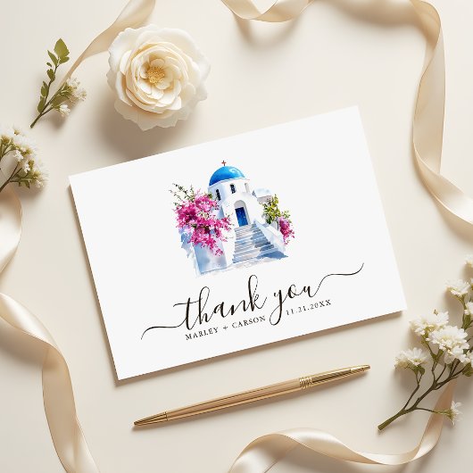 Destination Wedding Modern Bougainvillea Blue Dome サンキューカード