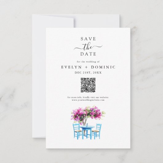 Destination Wedding Modern Bougainvillea QR Code セーブザデート (正面)