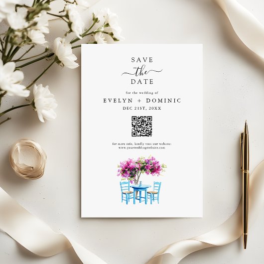 Destination Wedding Modern Bougainvillea QR Code セーブザデート