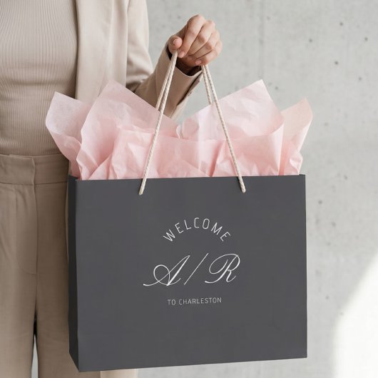 Destination Wedding Monogram Dark Grey Welcome Bag ラージペーパーバッグ