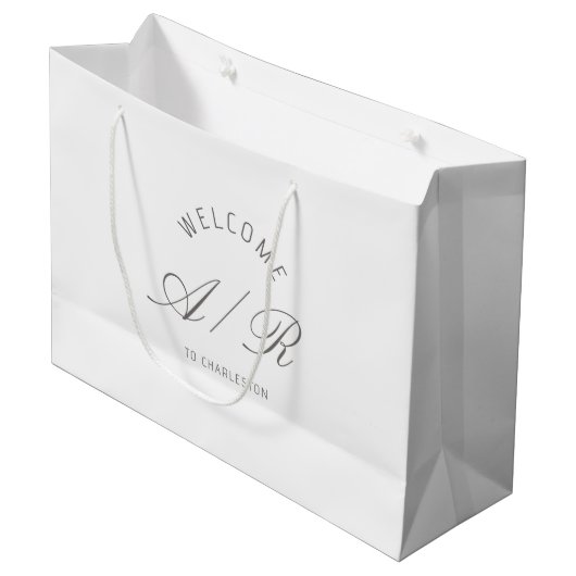 Destination Wedding Monogram White Welcome Bag ラージペーパーバッグ (正面アングル)
