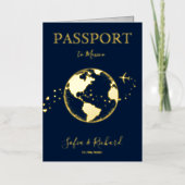 Destination Wedding World Globe モダン Passport 箔グリーティングカード (正面)