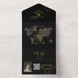 Destination Wedding World Passport Black Gold オールインワン招待状